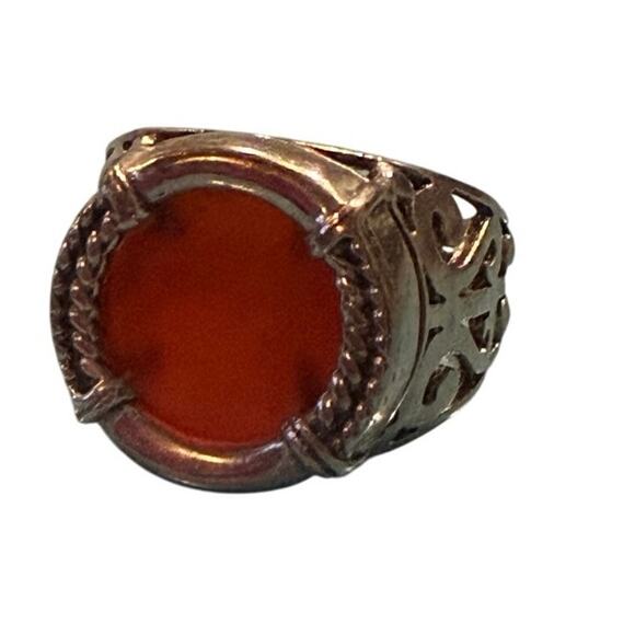 Vintage 925 Sterling Silver Carnelian Ring Filigree Boho Statement SZ.8 Courage - Picture 12 of 16